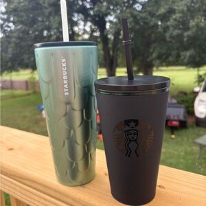 Starbucks Iridescent Green and Matte Black Tumblers